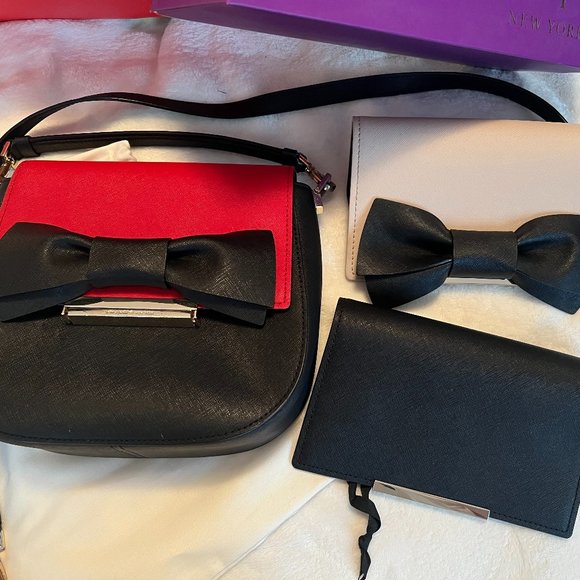 Kate Spade Byrdie Make it Mine black leather crossbody bag purse + 2 bow flaps - Picture 1 of 16